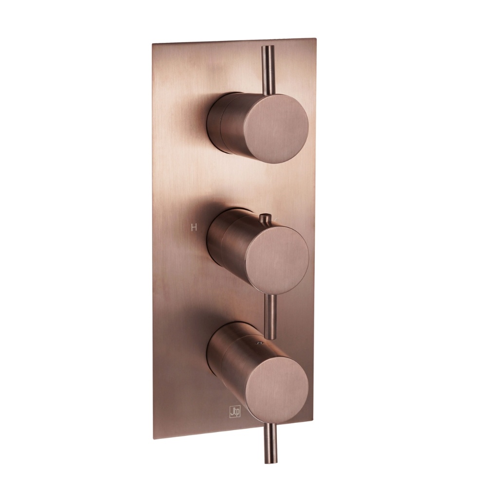 Product Cut out image of the JTP Vos Brushed Bronze Triple Outlet Portrait Concealed Shower Valve
